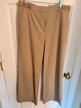 LOFT Tan High-Rise Trousers with Hook Closure
